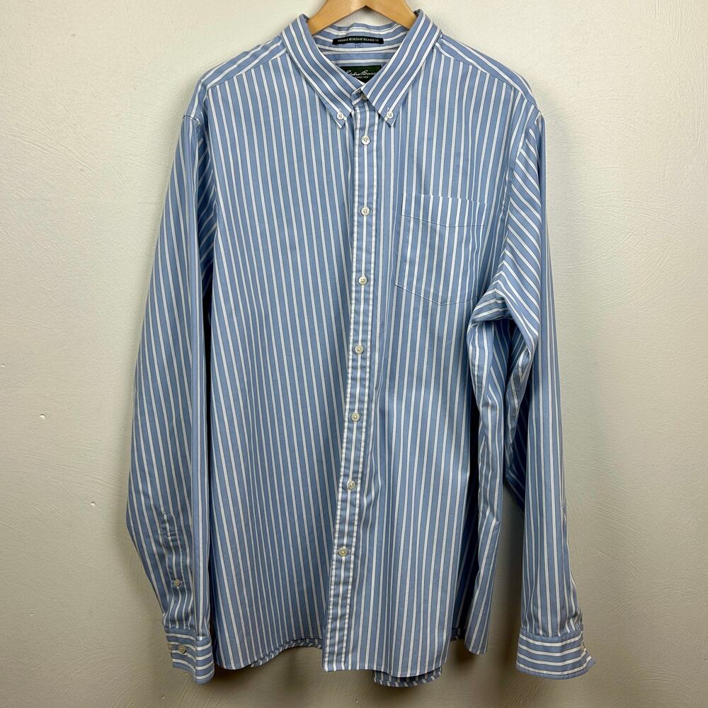 Eddie Bauer Blue White Stripe Wrinkle Resistant Shirt TXXXL